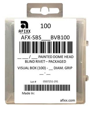 AFX-SBS44B-VB100 Steel/Steel 1/8" Open End Dome Head Black - Visual Box